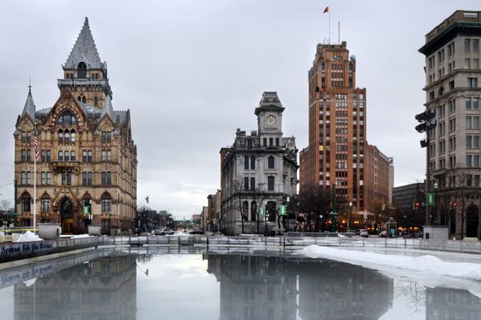 A view of buildings in downtown Syracuse, NY