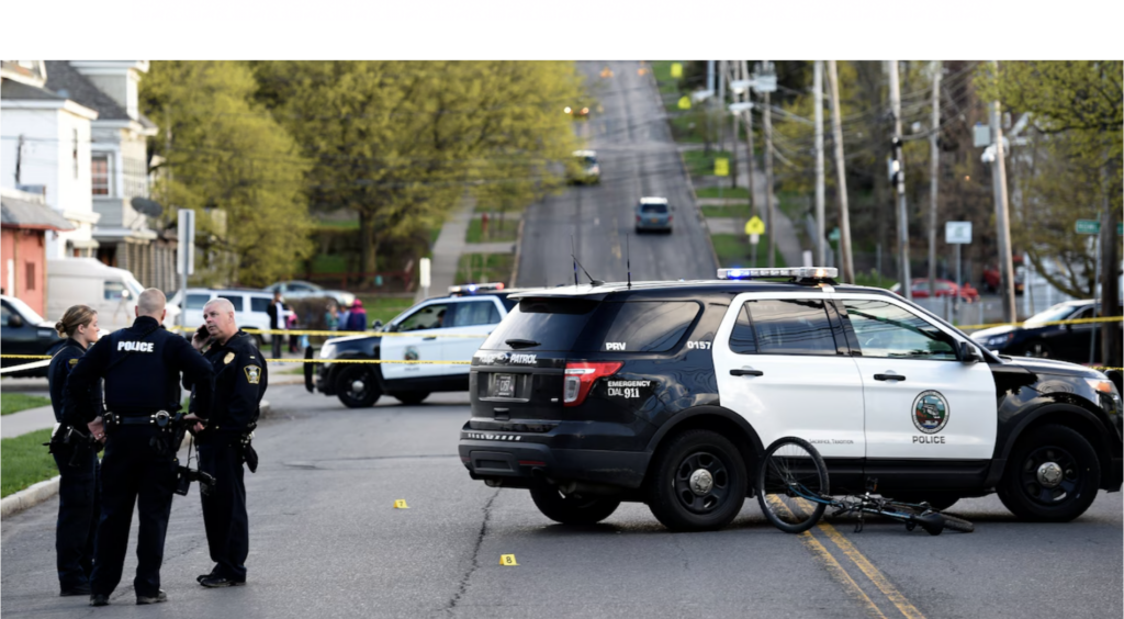 Syracuse police officers at the scene of an unlawful eviction arrest in Solvay New York