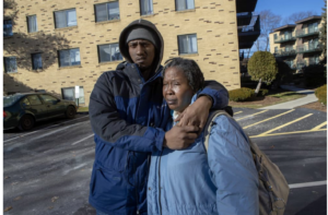 People outside apartment building
